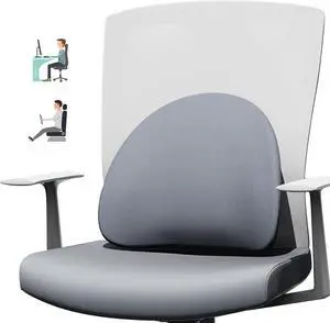 Lumbar Support Pillow for Office Chair - Ergonomic Memory Foam Back Support for Office Chair, Back Support Cushion for Back Pain, Ideal Back Support Pillow for Car, Gray