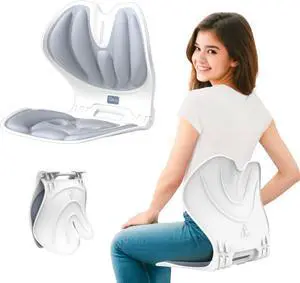 Foldable Lumbar Back Support Chair Ergonomic Curve for Posture Corrector Back Pain Relief Perfect for Floor Seat Officework Homework Small Size for Children Teenagers Youth (Greyblue)