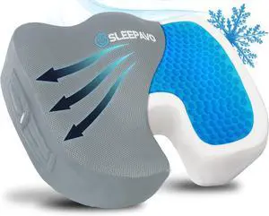 Sleepavo Gray Memory Foam Seat Cushion for Office Chair - Cooling Gel Pillow for Sciatica Coccyx Back Tailbone and Lower Back Pain Relief - Chair Pad for Lumbar Support in Office Desk, Car, Airplane
