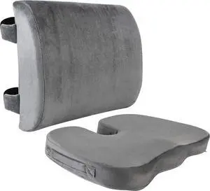 Memory Foam Seat Cushion and Lumbar Back Cushion Combo Set | Office Chair Cushion Set, Car Seat .., Gray