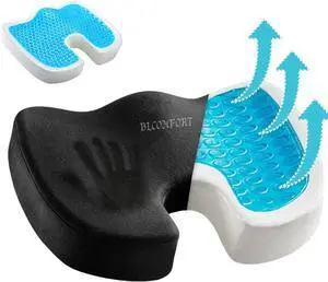 Seat Cushion for Desk Chair Gel Infused Pillow-Coccyx, Sciatica, Lumbar Support, Lower Back, Tailbone and Hemorrhoid-Washable Cover-Ideal for Work, Driving, Hard Surface and Flight Chair