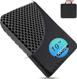 Seat Cushion, Gel Seat Cushion for Long Sitting Back, Sciatica, Tailbone Pain Relief Pad, 19in Seat Pad for Car, Office Chair, Wheelchair, Soft Support for Long Trips