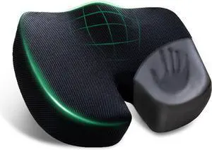 Seat Cushions for Office Chairs Car Airplane,Charcoal Memory Foam Seat Cushion,Ergonomic Tailbone Pain Relief Cushion, Sciatica & Back Support with Anti-Slip Bottom and Handle
