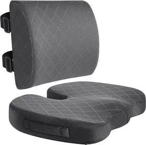 TushGuard Back&Seat Cushion, Car Seat Office Chair Cushions, Sciatica & Back Coccyx Tailbone Discomfort Easing Chair Pad, Memory Foam Lumbar Support Pillow for Desk, Wheelchair, Driving (Grey)