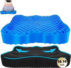 Cooling Gel Seat Cushion, Thickened Big Breathable Honeycomb Design Absorbs Pressure Points Gel Cushion with Anti-Slip Cover Cooling Seat Cushion for Office Chair Home Car Seat Cushion for Wheelchair