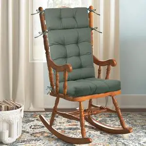 Rocking Chair Cushions Indoor High Back Set - Sackcloth Fabric, 70 D High-Density Sponge, Durable Comfort Non-Slip Bottom Tufted Seat Pads with Ties, SackclothLight Green, 52x19x4 inch