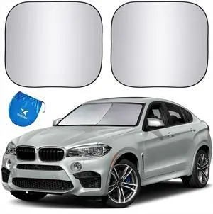 EzyShade Windshield Sun Shade with Shield-X Reflective Technology. See Size-Chart with Your Vehicle. Foldable 2-Piece Car Sunshades Reflect UV Sun and Heat and Protect Your Car. Standard (Medium) Size
