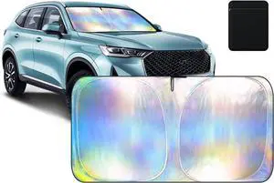 [2025 Upgraded] Aokway Laser Reflective Windshield Sunshade | Thickened UV-Blocking Sun Shade for Cars, SUVs, Trucks | Heat Reflective Cooling Protection | Foldable with Storage Bag (L: 57.1x31.5 in)