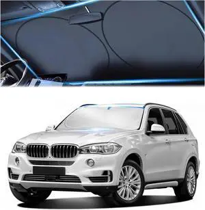 Windshield Sun Shade, Reflective Sunshade for Car Windshield with Mirror Cut-Out, Blocks 99% UV Rays & Keeps Vehicle Cool, Fits Cars, Trucks, SUVs & Vans, Fade-Resistant, (Medium)