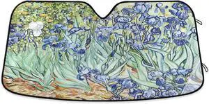 Car Windshield Sunshade Irises Vincent Van Gogh Pattern, Blocks Sun Visor Protector Foldable Sun Shield Keep Your Vehicle Cool, Fits Windshields of Most Sizes