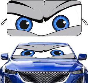 Car Windshield Sun Shade, Funny Eyes Sun Visor, Wear-Resistant Black Tape, Foldable 59x27.5/63''x31.5''