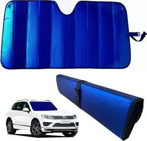 Windshield Sunshade-Thicken 5-Layer Bubble Block Heat and Sun UV Rays,Front Windshield Sun Shade,Sun Visor for Car- Keeps Your Vehicle Cool - 58 x 27.5 Inch (Dark Blue)