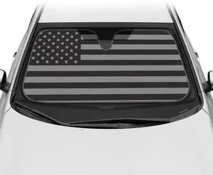 BDK USA 4th of July American Flag Black Curved Accordion Sun Visor for Car Windshield Cover - Truck Window Shades Car Flag & Sun Visor for Truck Windshield Sunshade - 58 x 27 inches