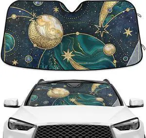 Windshield Sun Shade Galaxy Sunshade for Car Windshield Auto Sun Shades Front Windshield Gold Marbled Blocks UV Rays Visor Protector Accordion Folding Sun Reflector Auto Sunshade