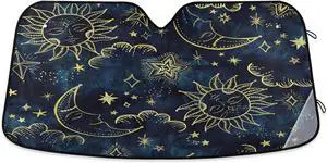Sun Moon Boho Cosmos Astrology Windshield Sun Shade,Foldable Car Sun Shade for Front Windshield Sunshades Protector Blocks UV Rays Sun Visor Protect and Cool Your Vehicle Interior