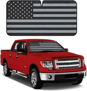 BDK USA Black American Flag Accordion Sun Visor for Car Windshield - Patriotic Truck Windshield Sunshade Visor - 4th of July Sun Shade & Memorial Weekend Patriotism  64 x 32 inches