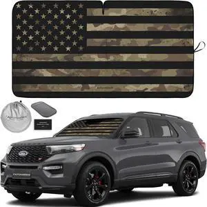 Autoamerics 1-Piece Windshield Sun Shade Dark Camo American Flag USA Design - Foldable Car Front Window Sunshade for Most Sedans SUV Truck - Blocks Max UV Rays and Keeps Your Vehicle Cool - Medium