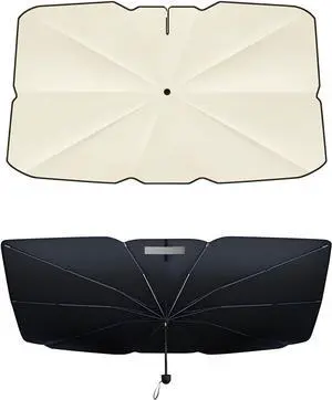 [2025 Upgrade] Retractable Windshield Sun Shade for Car, Umbrella Sunshade for Car Windshield Protect Vehicle from Sun Rays & Heat Damage Medium (57" x 33")