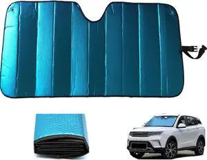 Car Windshield Sunshade-Thicken 5-Layer Bubble Block Heat and Sun UV Rays,Front Windshield Sun Shade,Sun Visor for Car- Keeps Your Vehicle Cool - 58 x 27.5 Inch (Blue)