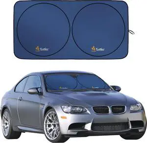 Econour Car Windshield Sun Shade | Premium Reflective Sunshade with 300T Polyester for UV & Heat Glare | Car Interior Accessories for Sedans, Mini SUVs & Hatchbacks | Medium (64" x 32")