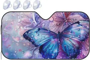SUPLUCHOM Windshield Sun Shade Butterfly Flower Car Front Window Sunshade Blocker UV Visor Retractable Automotive Sunshades for Vehicle SUV Truck Protector 55x30 inch