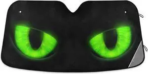 Green Evil Eyes Car Sun Shade Windshield Big Monster Eyes Sun Shield UV Ray Protection Foldable Sun Visor for Front Window Blocks Automotive Interior Accessories 55 X 27.6 in