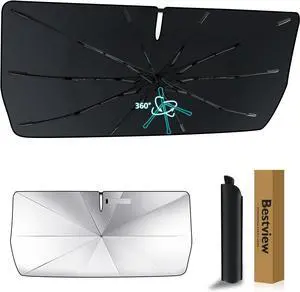 Bestview Windshield Sun Shade Umbrella for 2016-2022 Toyota Prius Hatchback,Custom Fit Front Window Sunshade Sun Visor Blocks UV Rays & Keeps Your Vehicle Cool, 360° Rotation Bendable Shaft