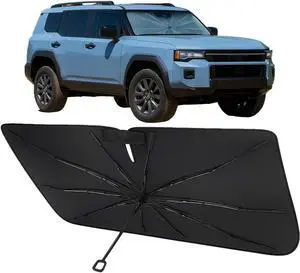 Proadsy Windshield Sun Shade Umbrella for 2024-2025 Toyota Land Cruiser Foldable Car Umbrella Sunshade with Soft Handle,Keeps Your Vehicle Cool,Protect Car from Rays & Heat