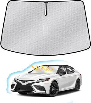 Windshield Sun Shade for Toyota Camry 2018-2024, Upgraded Heat Insulation Front Window Shade Cover for Camry Accessories, Foldable Windshield Shade Sun Visor Protector Block UV Rays