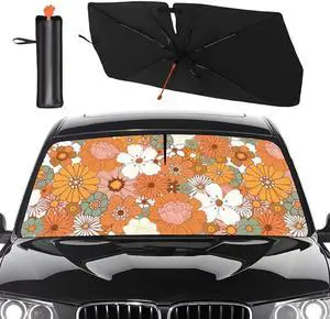 2025 Upgrade Womens Cute Car Windshield Sun Shade Umbrella 5 Layers Nano Coatings Flower Floral Car Front Window UV Block Sunshade Cover for Most Cars SUV Universal Size 57"x30"