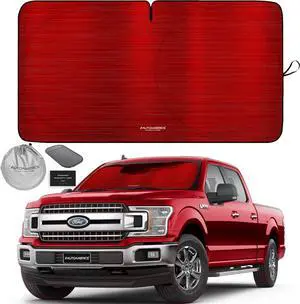 Autoamerics 1-Piece Windshield Sun Shade - Metallic Red Foldable Car Front Window Sunshade for Most Cars SUV Truck Heat Blocker Visor Protector Blocks Max UV Rays and Keeps Your Vehicle Cool - X-Large