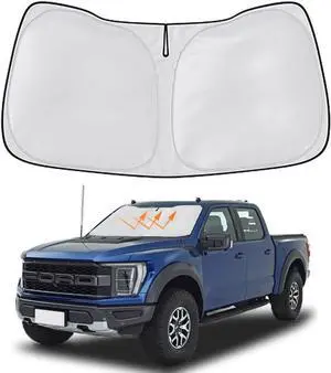 Windshield Sun Shade for Ford F-150 2015-2025 Window Sun Visor Protector Ford F150 Lariat, King Ranch, Platinum, XL XLT Limited Raptor Accessories Foldable Sunshade Blocks UV Rays Keep Your Car Cooler