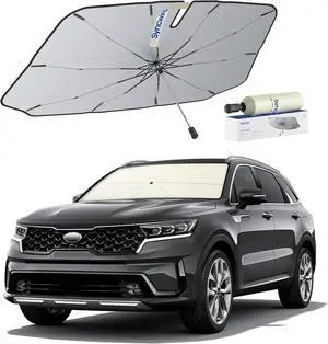 Syncwire Car Windshield Sunshade Umbrella - Enhanced Vinyl Coating for Superior Sun and Heat Protection, Keeps Vehicle Cool and Preserves Interior, Innovative Edge Design