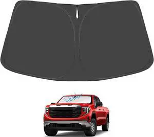 Proadsy Windshield Sun Shade for GMC Sierra 1500 2500 3500 2019-2025 4-Layer Foldable Front Sunshade Protector Sun Visor Blocks UV Rays Keep Car Cooler