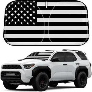 D-Lumina Windshield Sun Shade for 2010-2025 Toyo-ta 4Runner Accessories, Front Window Sunshade American Flag Sun Visor Protector Sun Shield Block UV Rays Heat, Foldable 2 Layers 210T Material