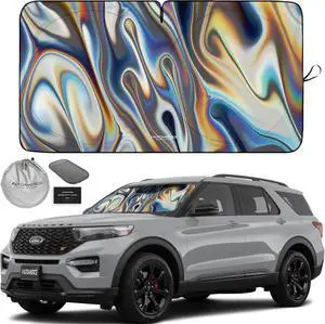 Autoamerics 1-Piece Windshield Sun Shade - Chrome Liquid Foldable Car Front Window Sunshade for Cars SUV Truck - Heat Blocker Visor Protector Blocks Max UV Rays and Keeps Your Vehicle Cool - Medium
