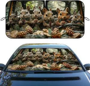 Funny Squirrel Pine Cones Novelty Car Windshield Sun Shade Blocks UV Rays Sun Visor Protector for Sedan Truck SUV Accessories 59"L x 31.5"W