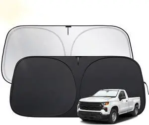 Windshield Sun Shade for Chevrolet Silverado 1500 2014-2025, Custom Fit Car Sun Shades with 420D Fabric & Foldable Memory Steel Wire, Sunshade for Car Windshield UV/Vehicle Interior Accessories