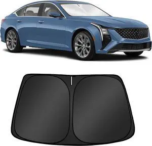 Custom Fit Windshield Sun Shade for Cadillac CT5 2020-2025, Foldable, Easy to Install & Store, Full Coverage, 210T Reflective Fabric, Blocks 100% of UV Rays