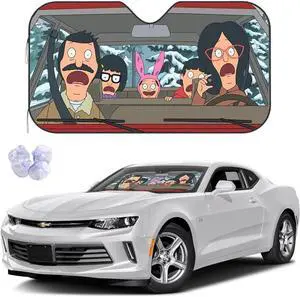 Funny Cartoon Car Sunshade Front Windshield Sun Shade Hardened Sun Visor Shield Cover Foldable Reflector for Car Truck SUV, Keeps Your Vehicle Cool