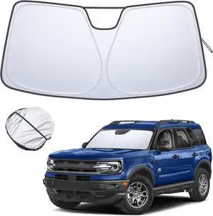 TOPINSTALL Foldable Windshield Sunshade Compatible with Ford Bronco Sport 2021-2025 Accessories, Front Window Sun Protector with Storage Pouch Thicker Reflective Polyeste (Not for Full Size Bronco)