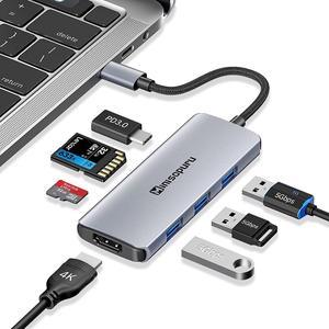 Usb C Hub Multiport Adapter, Minisopuru USB C Dock For Laptop, 7 In 1 USB C Dongle With 4k HDMI, USB3.0, 100W Powered PD Port, TF/SD Card Reader, Compatible For MacBook Air, MacBook Pro, XPS, And More