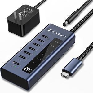 Minisopuru Powered USB C Hub, 7 in 1USB C Hub Powered Support 10Gbps Data & Fast Charging(Not Support Video), USB-C to USB-C Hub for MacBook Pro/Air, iMac,iPad, Phone, Chromebook, etc.Type-C Devices