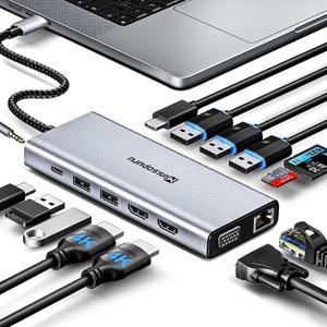 Minisopuru Powered USB C Hub 7 in 1 USB C Splitter Support Fast Data 
