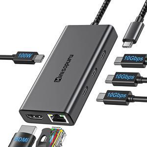 Multiport Adapter, Minisopuru Hub with 4K HDMI, USB-C 10Gbps Data Port,100W Power Delivery, Ethernet, USB C to USB C Hub Compatible with MacBook Pro, Chromebook, XPS, iMac, Surface.