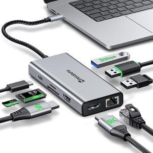 USB C Docking Station Dual Monitor, 9 in 1 Laptop Docking Station for MacBook Pro/Surface/XPS/HP, USB C Dock USB C Multiport Adapter with Dual 4K@60Hz, 3 X USB, Gigabit Ethernet,100W PD, SD/TF