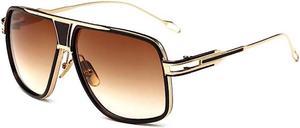 Mens Oversize Classic Brown Aviator Shades Gold Frame Sunglasses