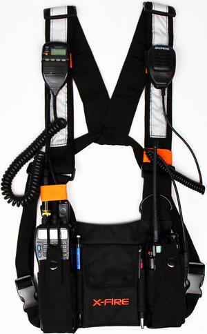 X-FIRE® Updated Dual Portable Radio Chest Rig Harness for Two-Way Radios w/ 3m Reflective. Now with Larger Radio Pocket