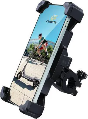 CUNFON Phone Mount Holder - [360° Adjustable Rotation] [1s Lock] Bike Phone Holder Handlebar Clamp, Bicycle Scooter Phone Clip, for 3.5-6.8 Wide Phones, Black