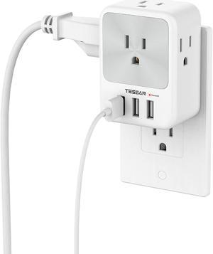 TESSAN 4 Electrical Outlet Extender Surge Protector with 3 USB Wall Charger